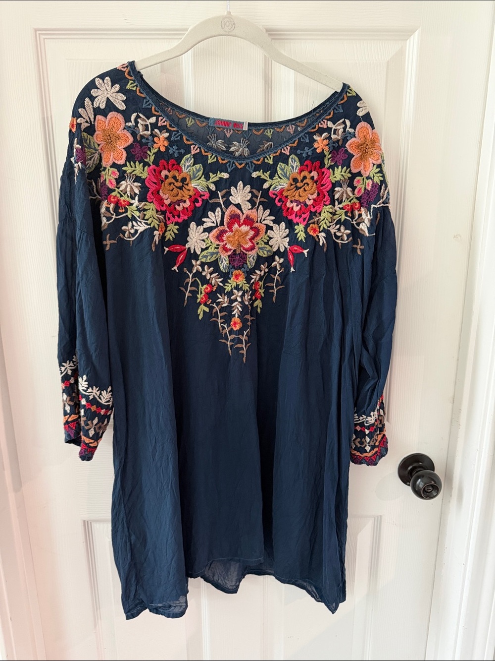 Johnny Was Navy Embroidered Floral Tunic